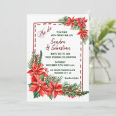 Invitation Rustique Poinsettia Floral rouge Mariage de Noël (Debout devant)