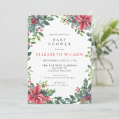 Invitation Rustique Poinsettias Holly Baby shower de Noël (Debout devant)