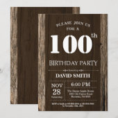 Invitation rustique pour 100e anniversaire Bois vi (Devant / Derrière)