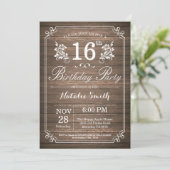 Invitation rustique pour 16 ans avec motifs florau (Debout devant)