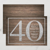 Invitation rustique pour 40 ans avec paillettes ar (Devant / Derrière)