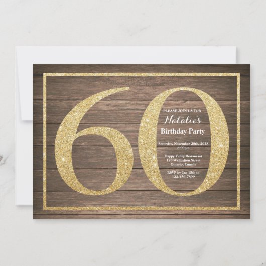 Invitation rustique pour 60e anniversaire avec pai (Devant)