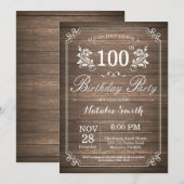 Invitation rustique pour les 100 ans avec motifs f (Devant / Derrière)
