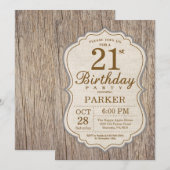 Invitation Rustique pour les 21 ans en Bois (Devant / Derrière)