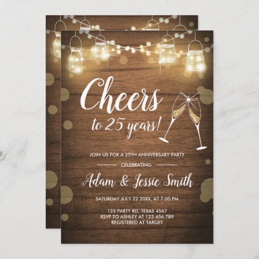 Invitation Rustique pour les 25 ans de Mariage ave (Devant / Derrière)