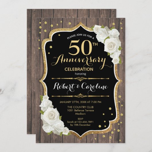 Invitation Rustique pour les 50 Ans de Mariage - B (Devant / Derrière)