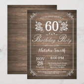 Invitation Rustique pour les 60 ans avec Fleurs (Devant / Derrière)