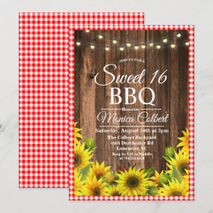 Invitation rustique pour Sweet 16 BBQ tournesol