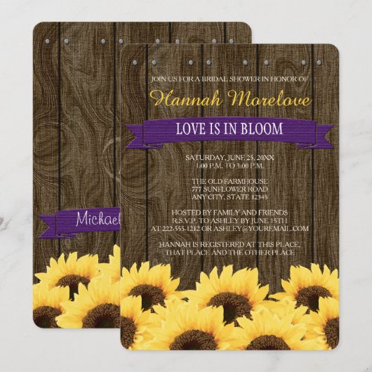 INVITATION RUSTIQUE POURPRE DE FÊTE DE LA MARIÉE (Devant / Derrière)