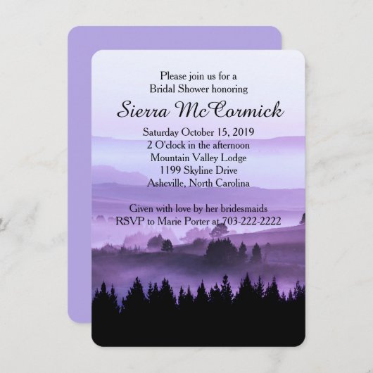 Invitation rustique pourpre de Fête de la mariée (Devant / Derrière)
