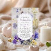 Invitation Rustique Purple & Jaune Première Sainte Communion