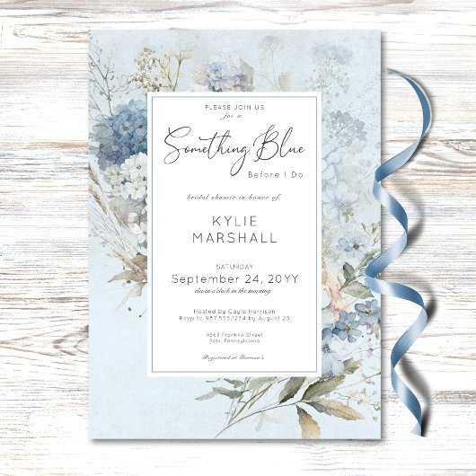 Invitation Rustique Quelque Chose de Bleu Fleurs Blanches pou