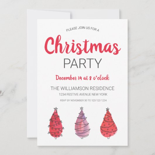 Invitation Rustique Red Christmas Trees (Devant)