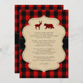 Invitation Rustique Red Plaid Buck and Bear poem merci note (Devant / Derrière)