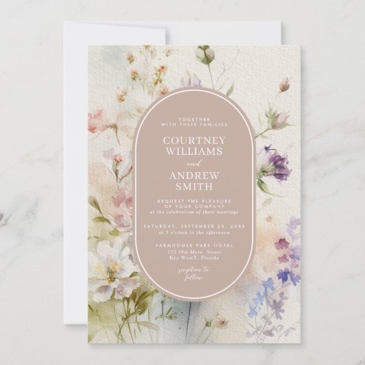 Invitation Rustique Retro Fleur sauvage d'aquarelle Mariage (Devant)