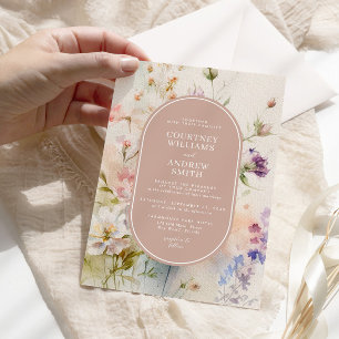 Invitation Rustique Retro Fleur sauvage d'aquarelle Mariage