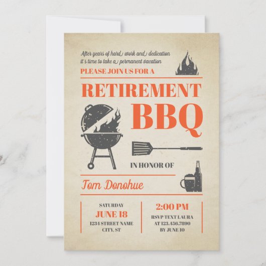Invitation Rustique Retro Retrait BBQ (Devant)