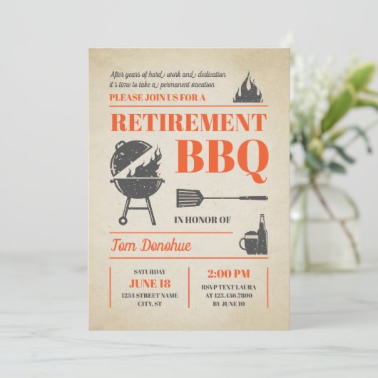 Invitation Rustique Retro Retrait BBQ (Debout devant)