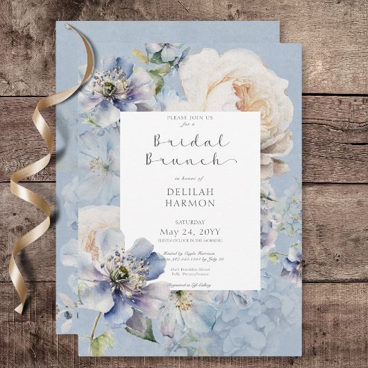 Invitation Rustique Romantique Bleu & Blanc Floral Bridal Bru