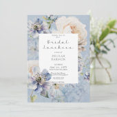 Invitation Rustique Romantique Bleu & Blanc Floral Déjeuner n (Debout devant)