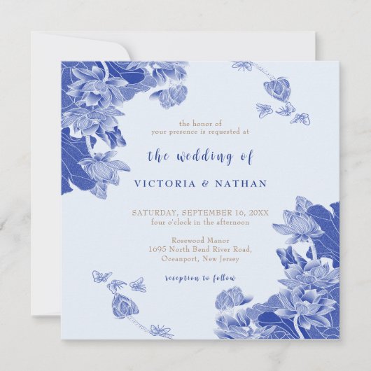 Invitation Rustique Romantique Bleu clair Carré Mariage (Devant)