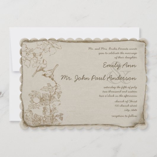 Invitation Rustique romantique Brown papier Lovebirds Mariage (Devant)