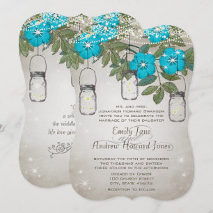Invitation Rustique romantique Mason Jar Aqua Turquoise