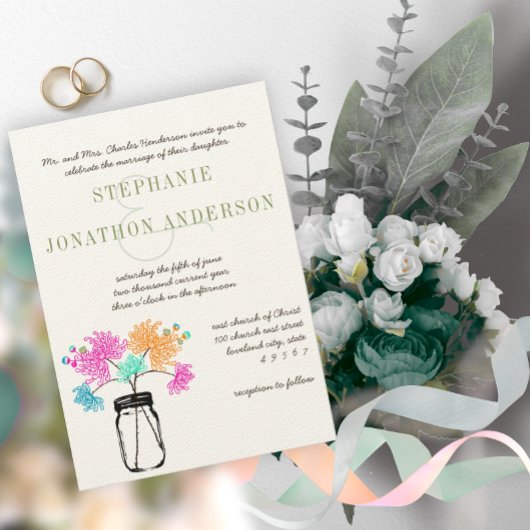 Invitation Rustique romantique Mason Jar Wild Flower Mariage