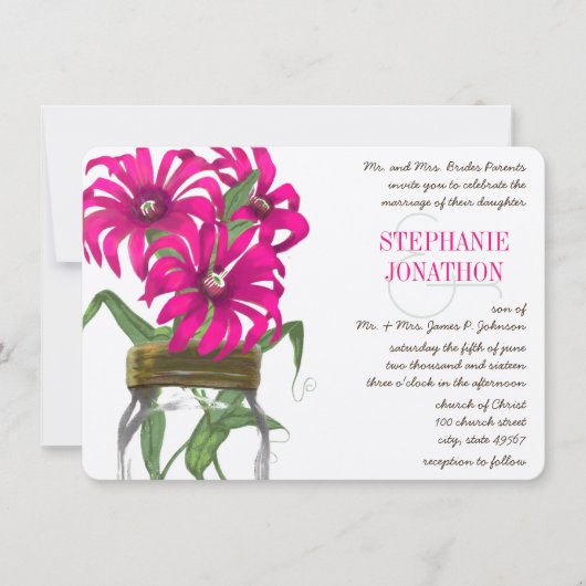 Invitation Rustique romantique Mason rose Jar Wild Flower Mar (Devant)