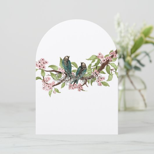 Invitation Rustique romantique Turquoise Inséparable rose Tur (Debout devant)