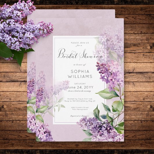 Invitation Rustique romantique violet & Fête des mariées Lila
