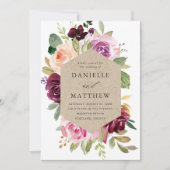 Invitation Rustique rose bordeaux et violet Mariage floral (Devant)