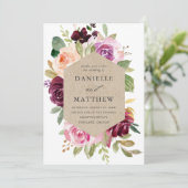 Invitation Rustique rose bordeaux et violet Mariage floral (Debout devant)