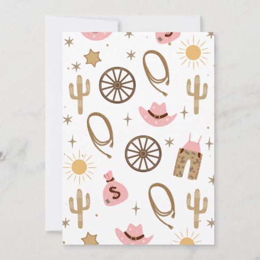 Invitation Rustique rose Brown filles premier rodéo 1er anniv (Dos)