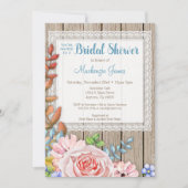 Invitation Rustique Rose dentelle nuptiale Douche  (Devant)