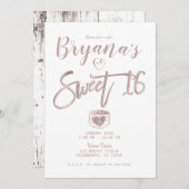 Invitation Rustique Rose en bois blanc or rose doux 16 Partie (Devant / Derrière)