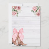 Invitation Rustique rose floral Conquette Cowgirl Boot Annive (Dos)