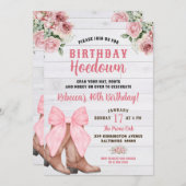 Invitation Rustique rose floral Conquette Cowgirl Boot Annive (Devant / Derrière)