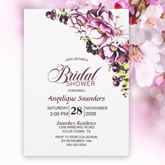 Invitation Rustique Rose Floral Douche nuptiale