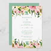 Invitation Rustique Rose Floral Et Mariage Vert Mint (Devant / Derrière)