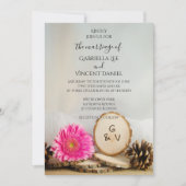 Invitation Rustique rose Gerber Daisy Natural Woods Mariage (Devant)