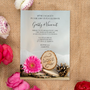 Invitation Rustique rose Gerber Daisy Woodland