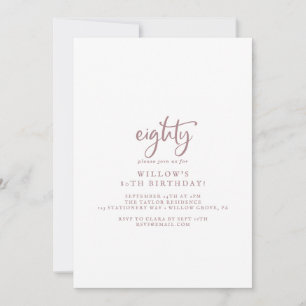 Invitation Rustique Rose Gold Script 80e fête d'anniversaire