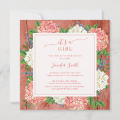 Invitation Rustique rose Hydrangea C'est un Baby shower de fi (Devant)