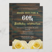 Invitation Rustique Rose Jaune 60e anniversaire Fête Florale (Devant / Derrière)