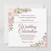Invitation Rustique rose Mauve & Coral Aquarelle Rose Mariage (Devant)