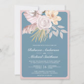 Invitation Rustique Rose Pâle Bleu Poussiéreux Code QR Floral (Devant)