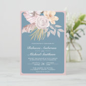 Invitation Rustique Rose Pâle Bleu Poussiéreux Code QR Floral (Debout devant)