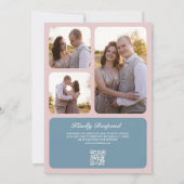 Invitation Rustique Rose Pâle Bleu Poussiéreux Code QR Floral (Dos)
