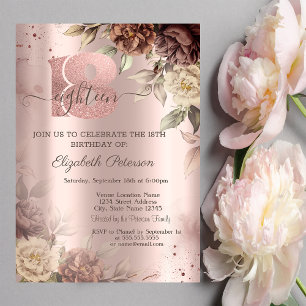 Invitation Rustique Rose Rose Gold 18e anniversaire
